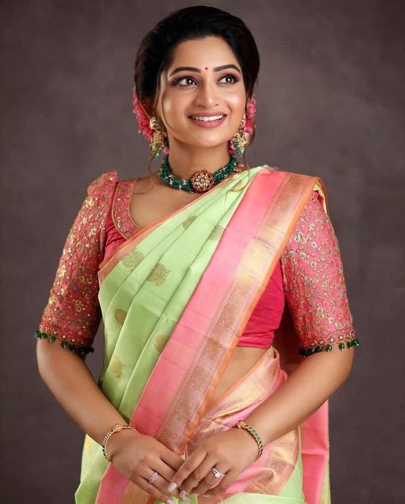 Best Pista Soft Silk Saree With Matching Blouse