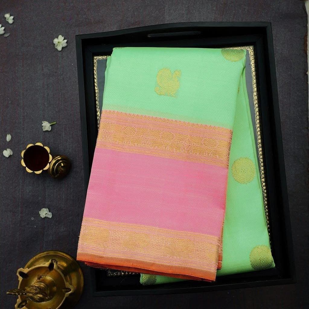 Best Pista Soft Silk Saree With Matching Blouse