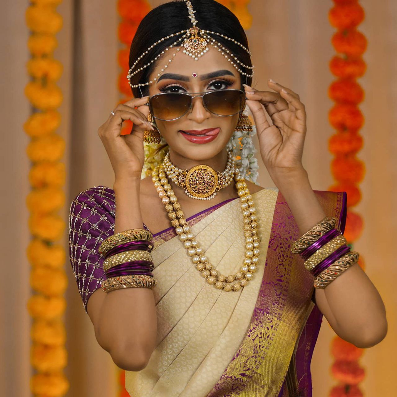 White And Purple Colour Festiv Saree For Women