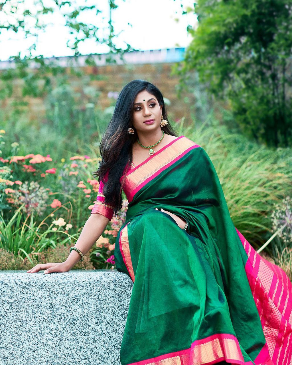 Function Wear Green and Pink Golden Design Saree