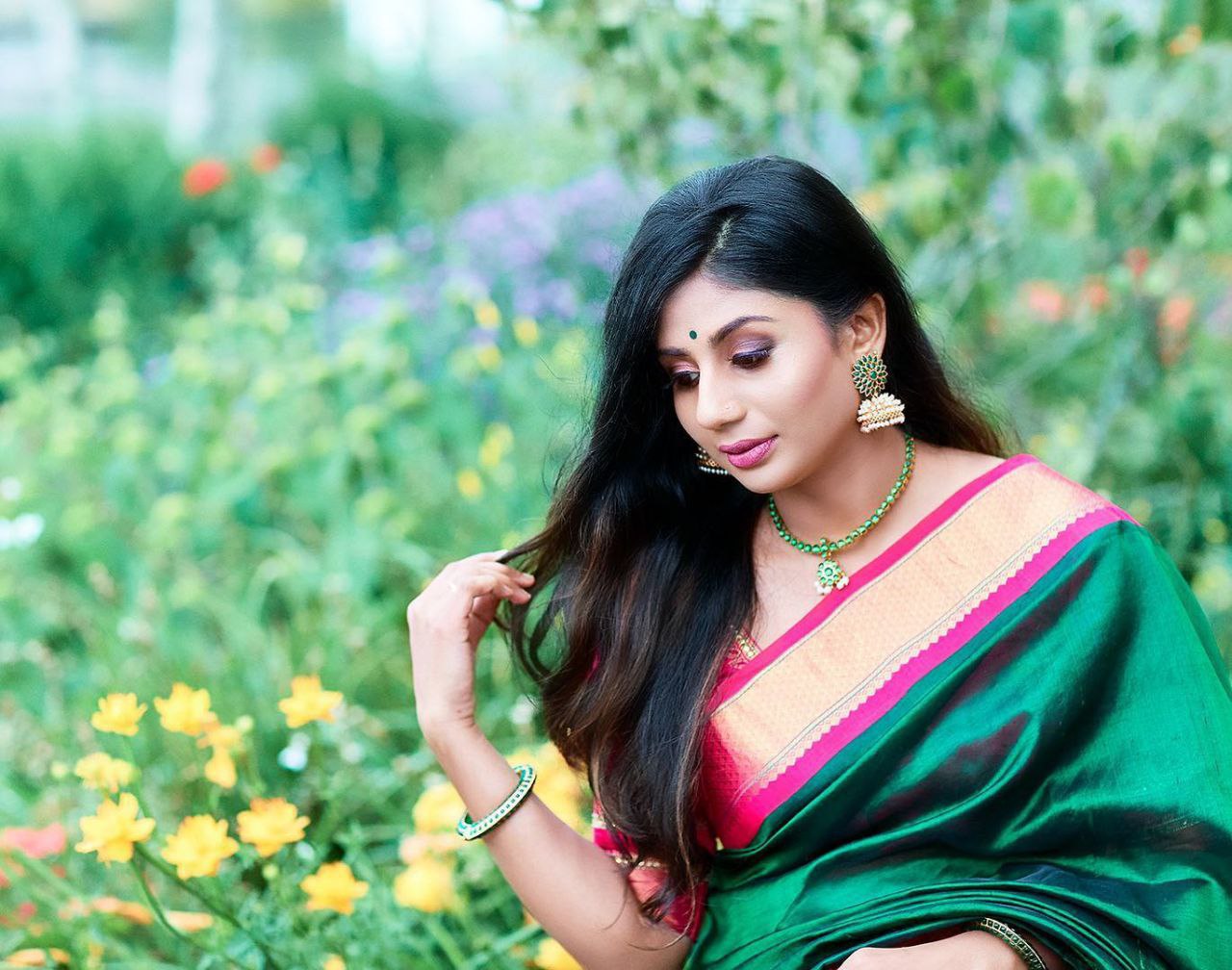 Function Wear Green and Pink Golden Design Saree