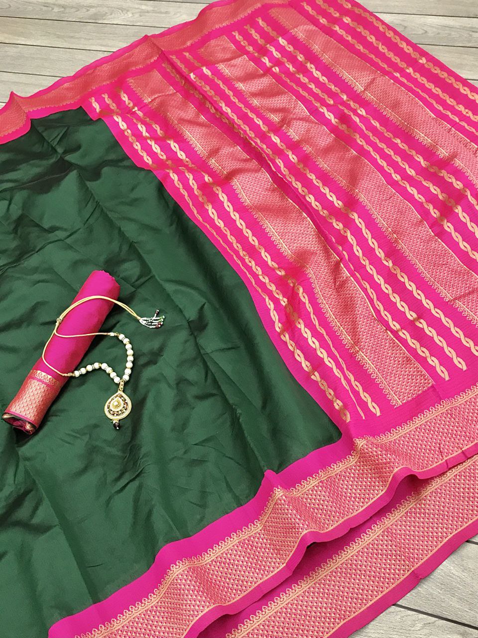 Function Wear Green and Pink Golden Design Saree