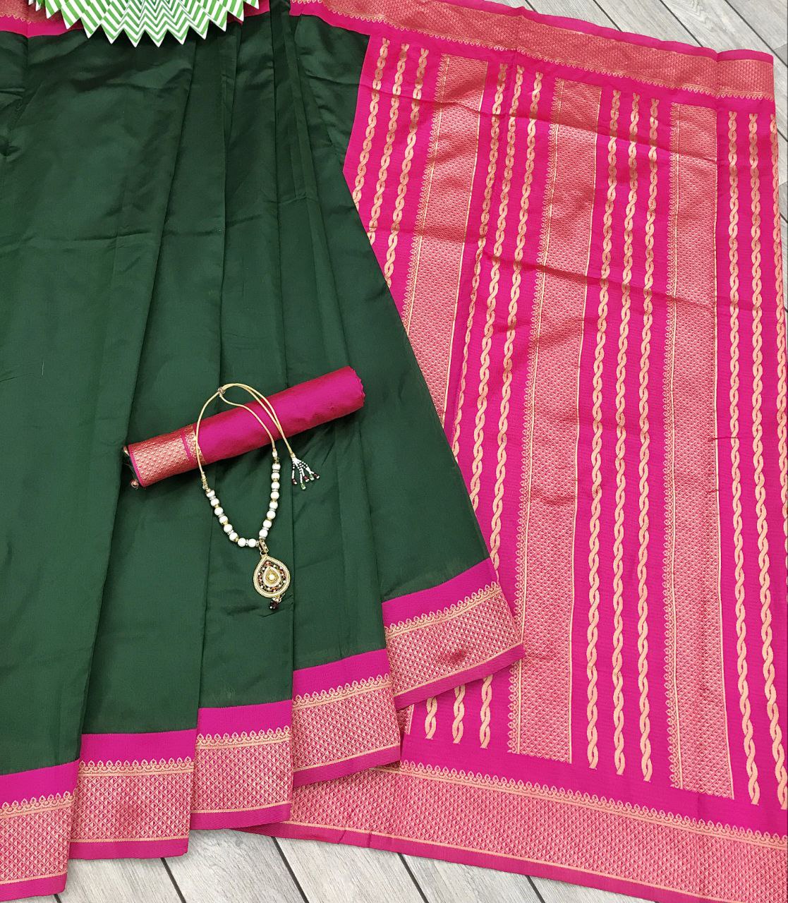 Function Wear Green and Pink Golden Design Saree