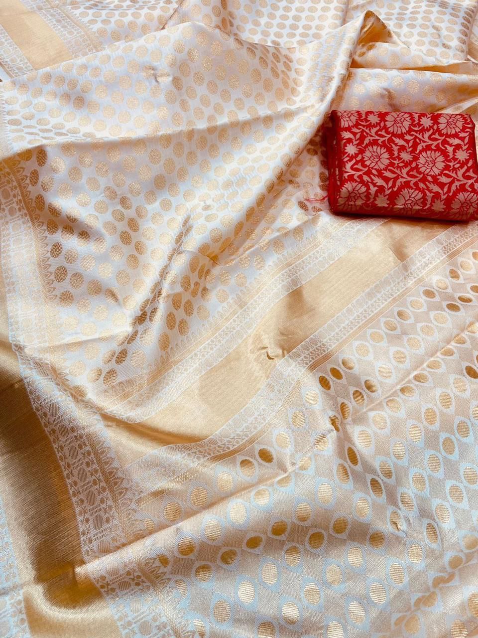 Cream Color Wedding wear Silk Saree With Blouse