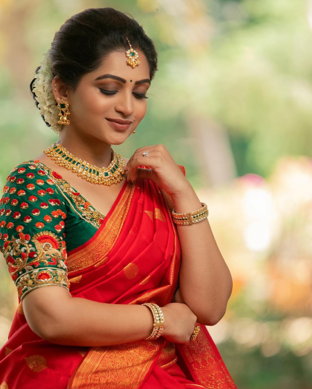 Wedding Wear Red Color Golden Jari Design Saree