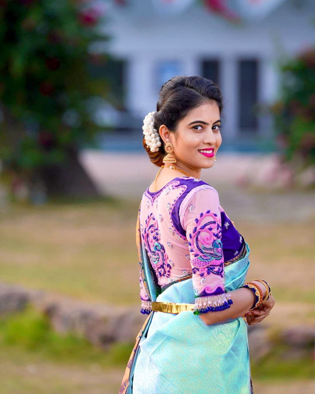 Treditional Sky Blue Soft Silk Kanjivaram Saree With Blouse