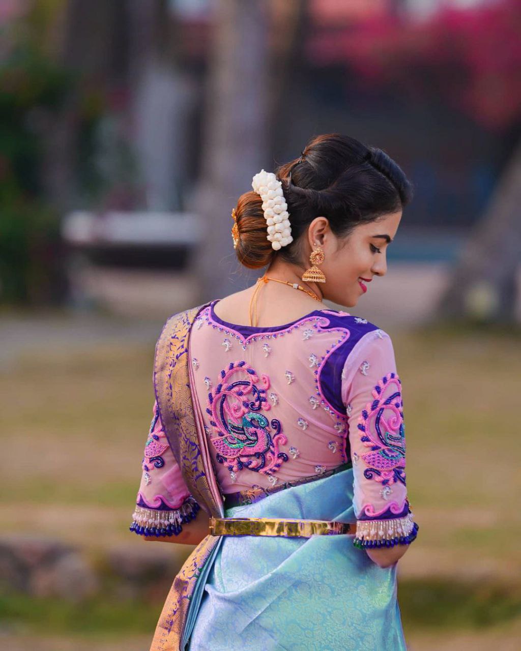 Treditional Sky Blue Soft Silk Kanjivaram Saree With Blouse