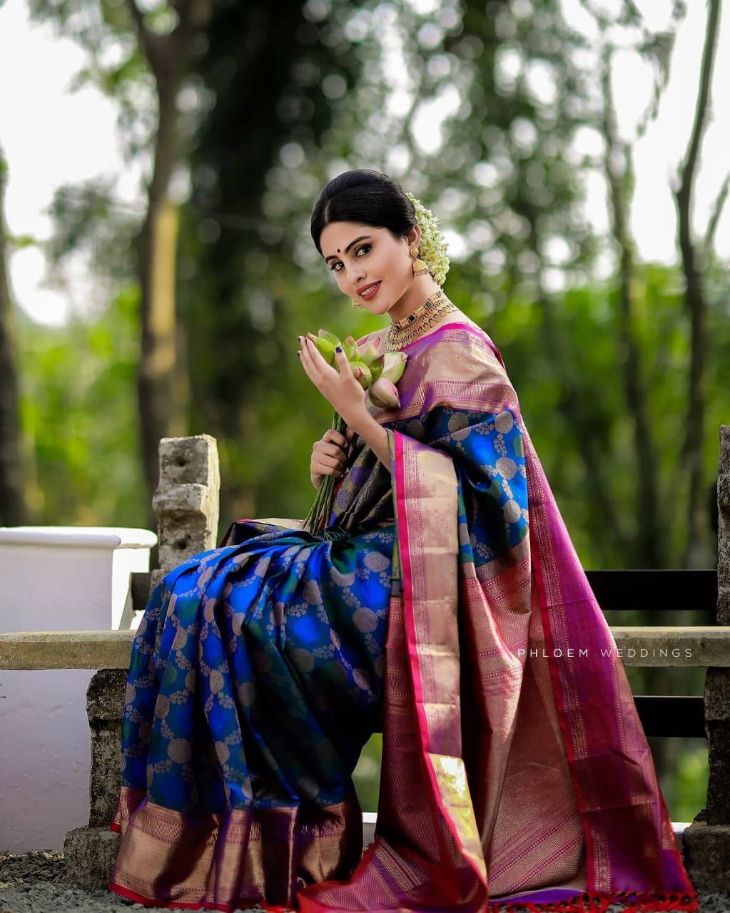 Banarasi Pure Silk Blue Saree With Zari Border