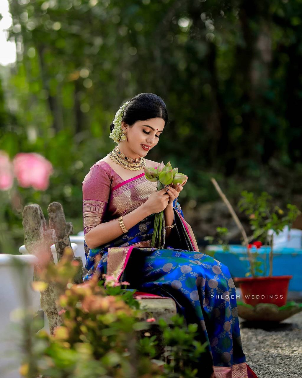 Banarasi Pure Silk Blue Saree With Zari Border