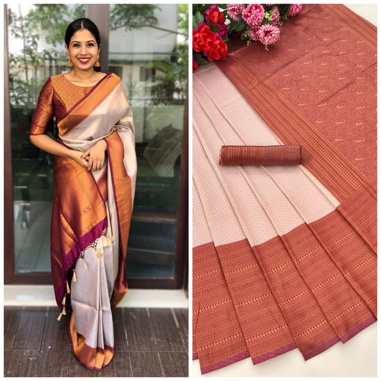 Elegant White Color Kanchipuram Soft Silk Saree