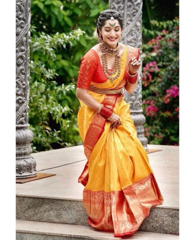Orange Wedding Wear Saree In Silk For Women