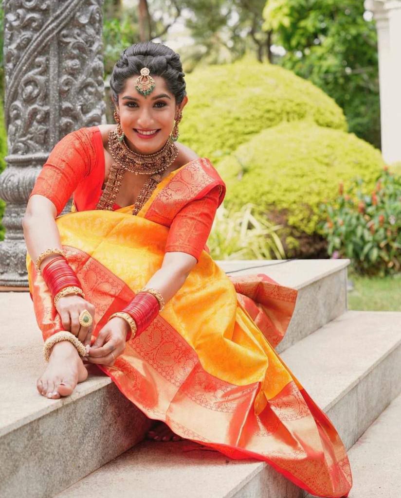 Orange Wedding Wear Saree In Silk For Women