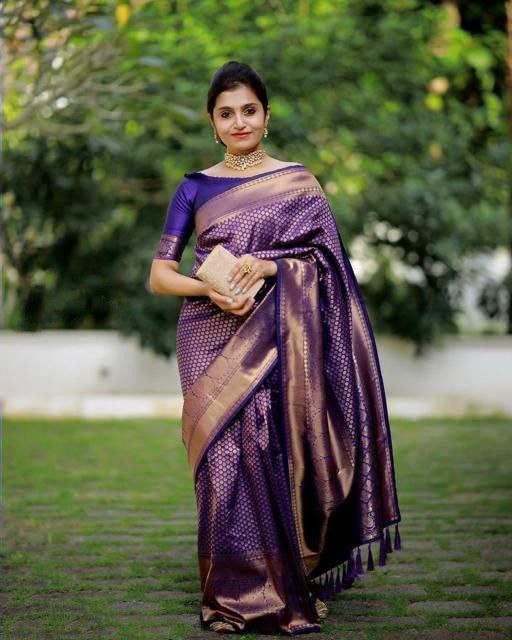 Purple Coloured Kanchipuram Silk Saree For Women