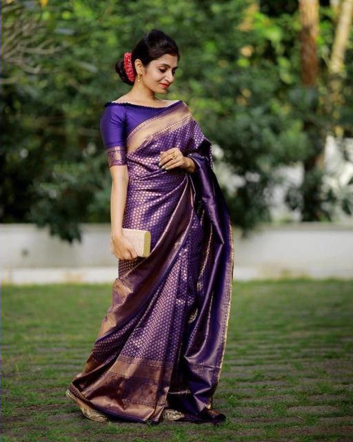 Purple Coloured Kanchipuram Silk Saree For Women
