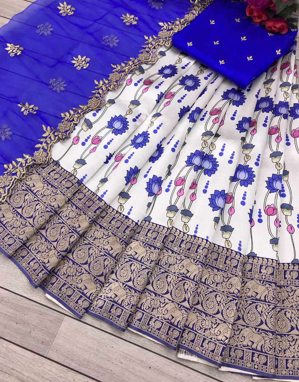 Pattu silk half saree lehenga choli with Blouse