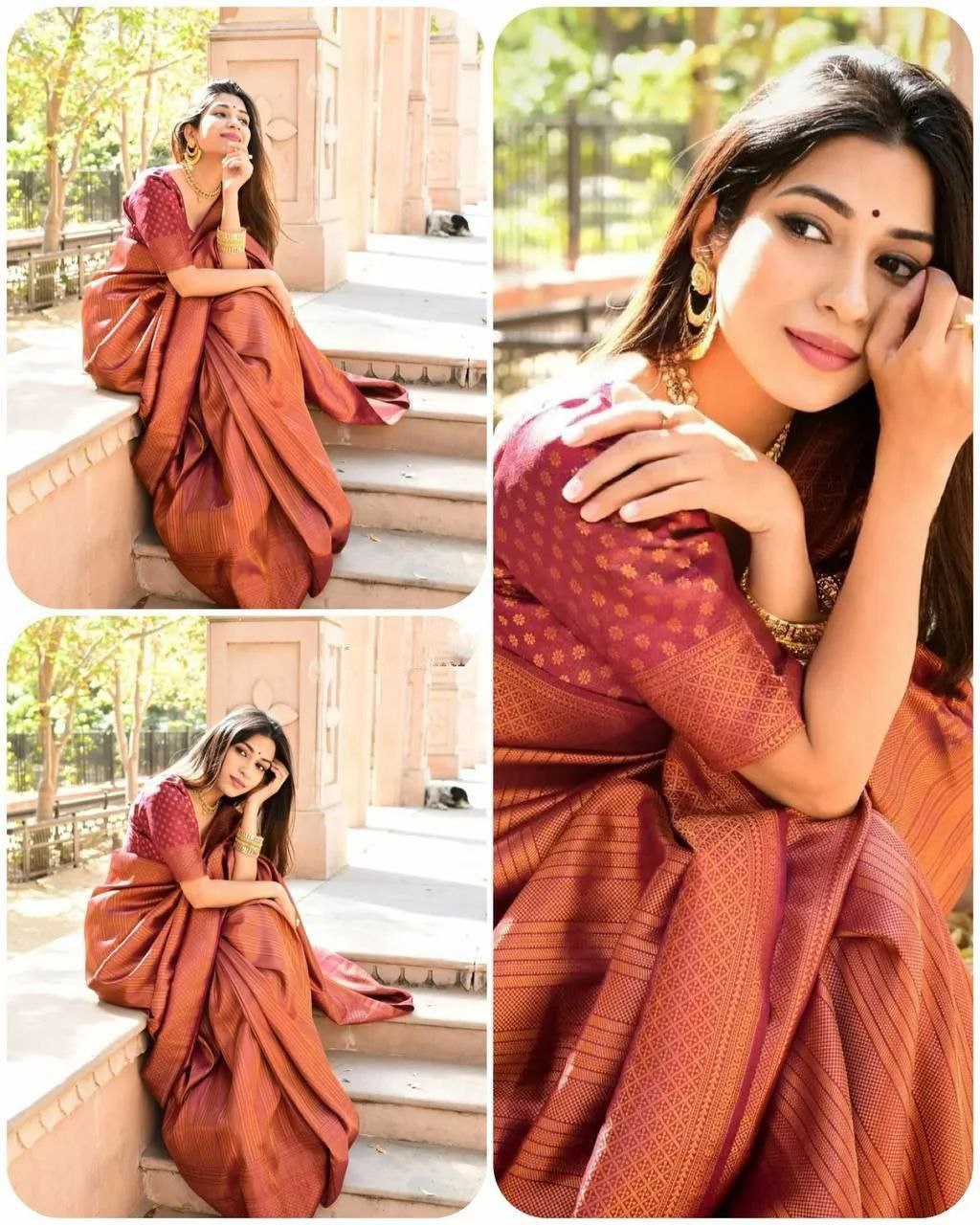 Designer Red Kanjeevaram Soft Silk Saree For Women