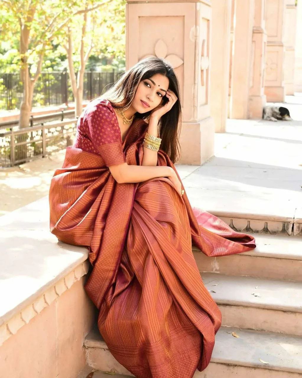 Designer Red Kanjeevaram Soft Silk Saree For Women