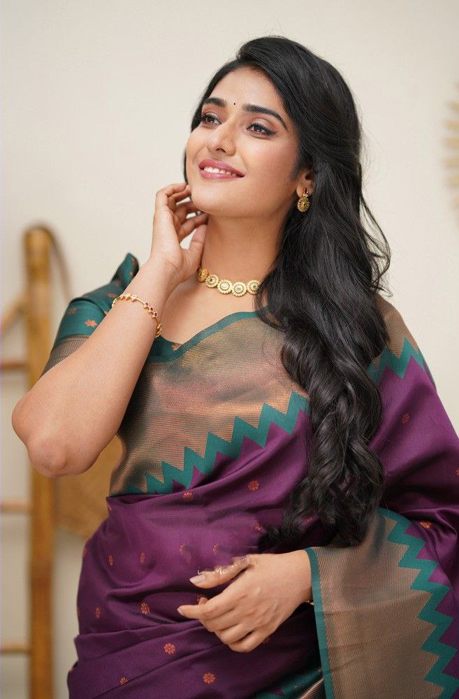 Purple Green Color Wedding wear Printed Silk Saree