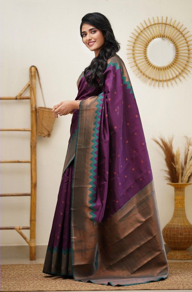 Purple Green Color Wedding wear Printed Silk Saree
