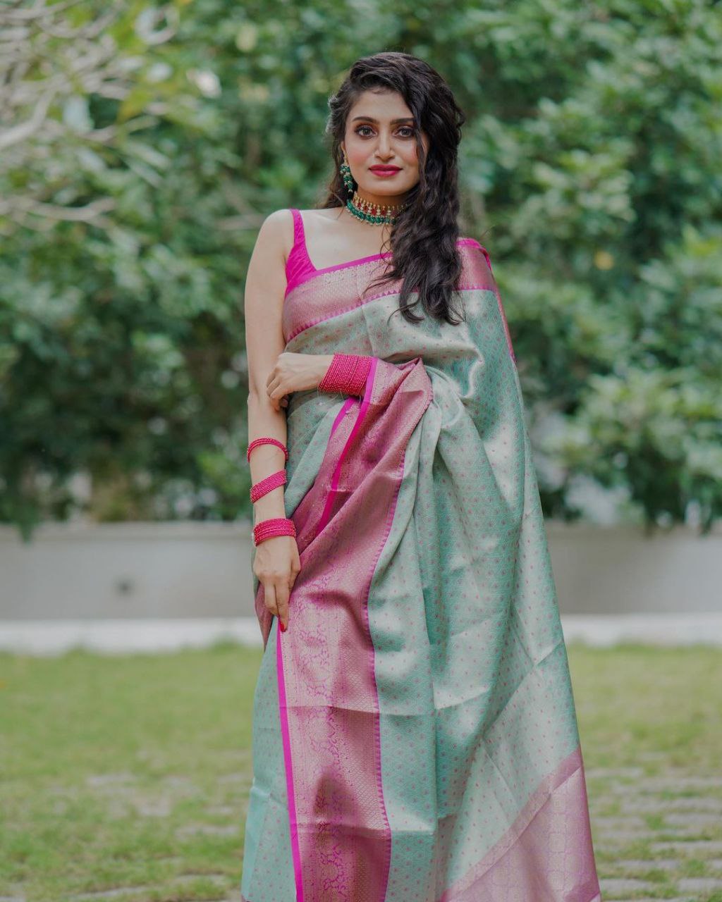 Blue Pink Traditional Pure Silk Saree For Women