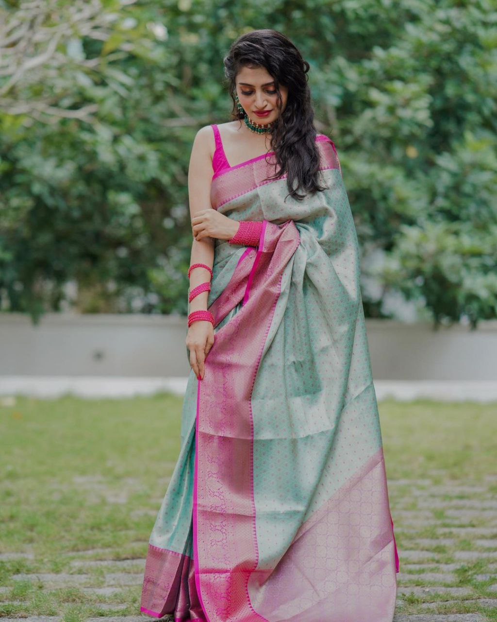 Blue Pink Traditional Pure Silk Saree For Women