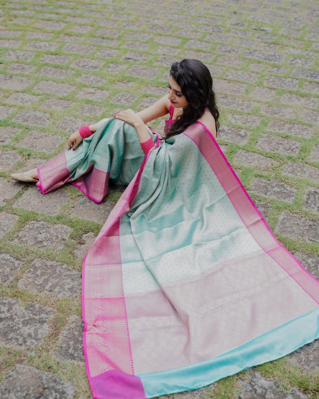 Blue Pink Traditional Pure Silk Saree For Women