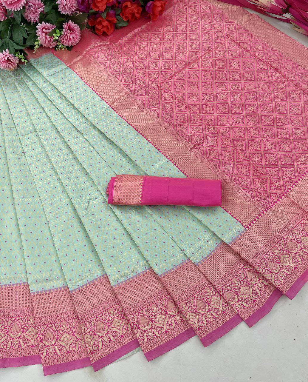 Blue Pink Traditional Pure Silk Saree For Women
