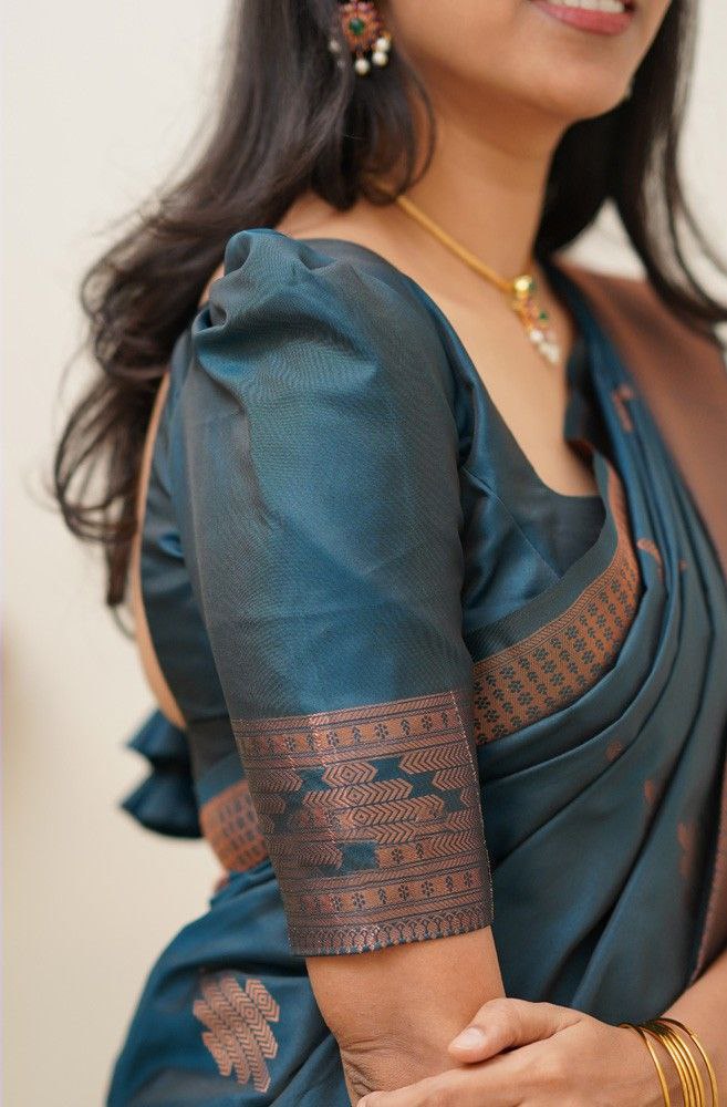 Awesome Teal Blue Color soft silk Saree For Women