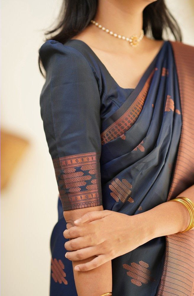 Awesome Navy Blue Color silk Saree For Women