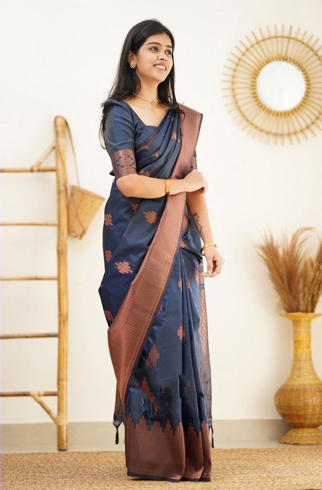 Awesome Navy Blue Color silk Saree For Women