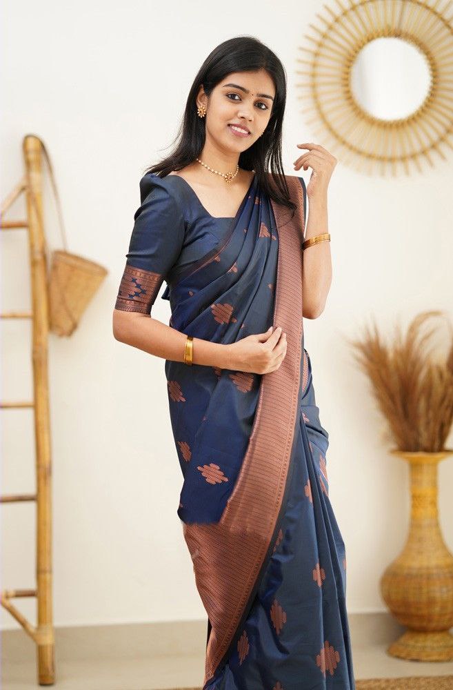 Awesome Navy Blue Color silk Saree For Women