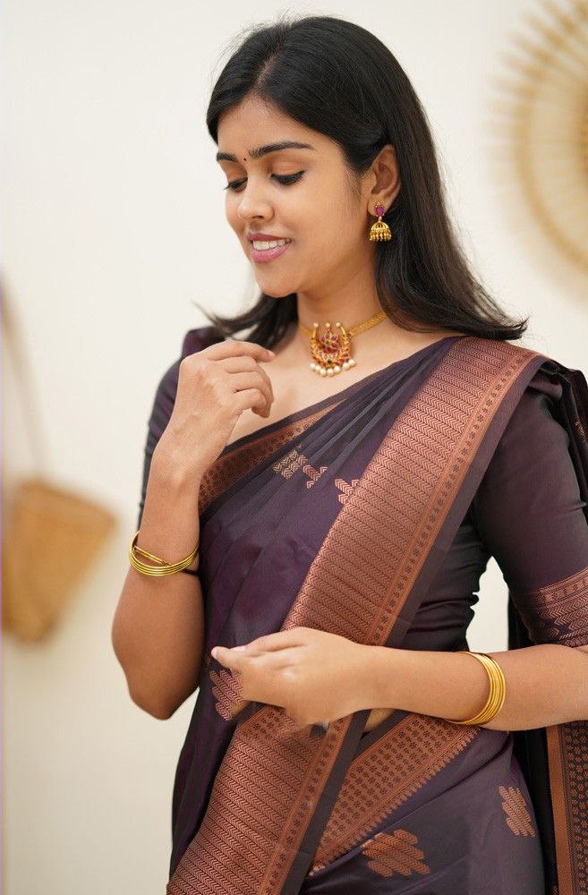 Wine Colour Designer Kanjivaram Silk Saree For Women