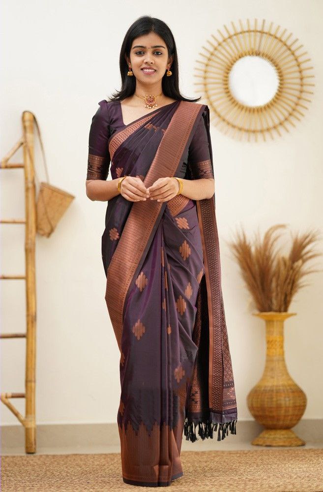 Awesome Wine Color Silk Saree For Women