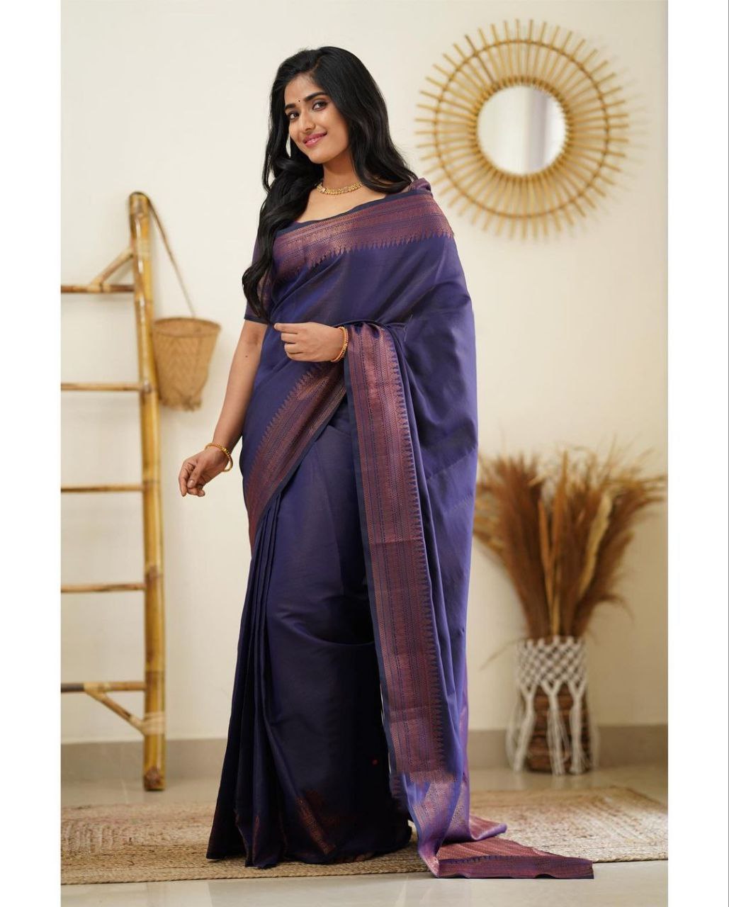 Partywear Banarasi Pure Silk NavyBlue Saree With Blouse