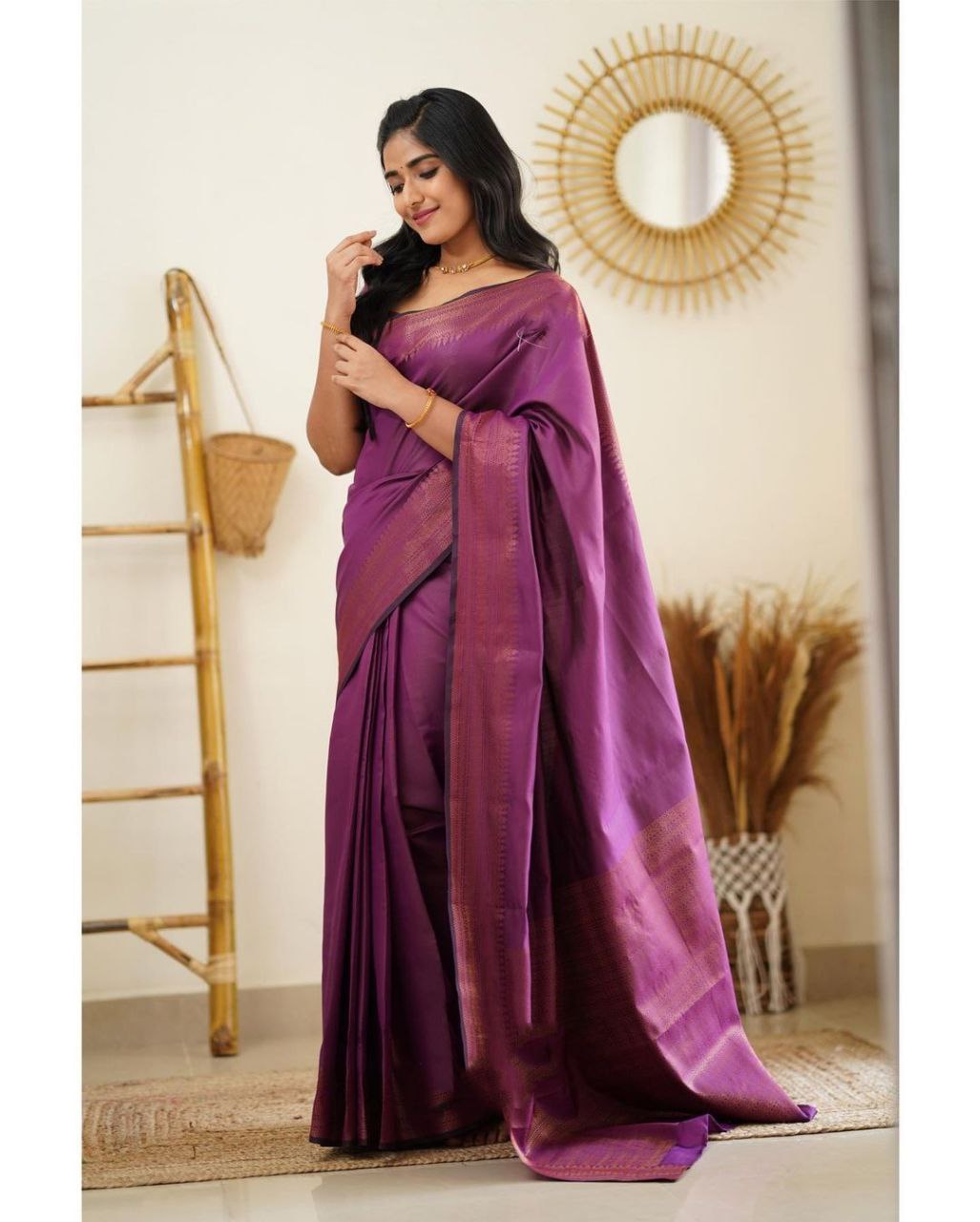 Party Wear Pattu Silk Magenta Saree With Blouse