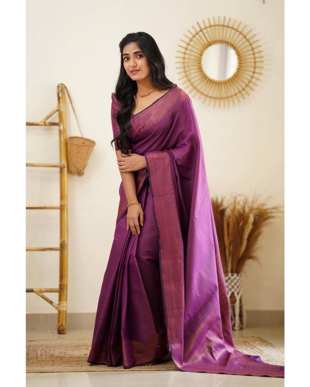 Party Wear Pattu Silk Magenta Saree With Blouse