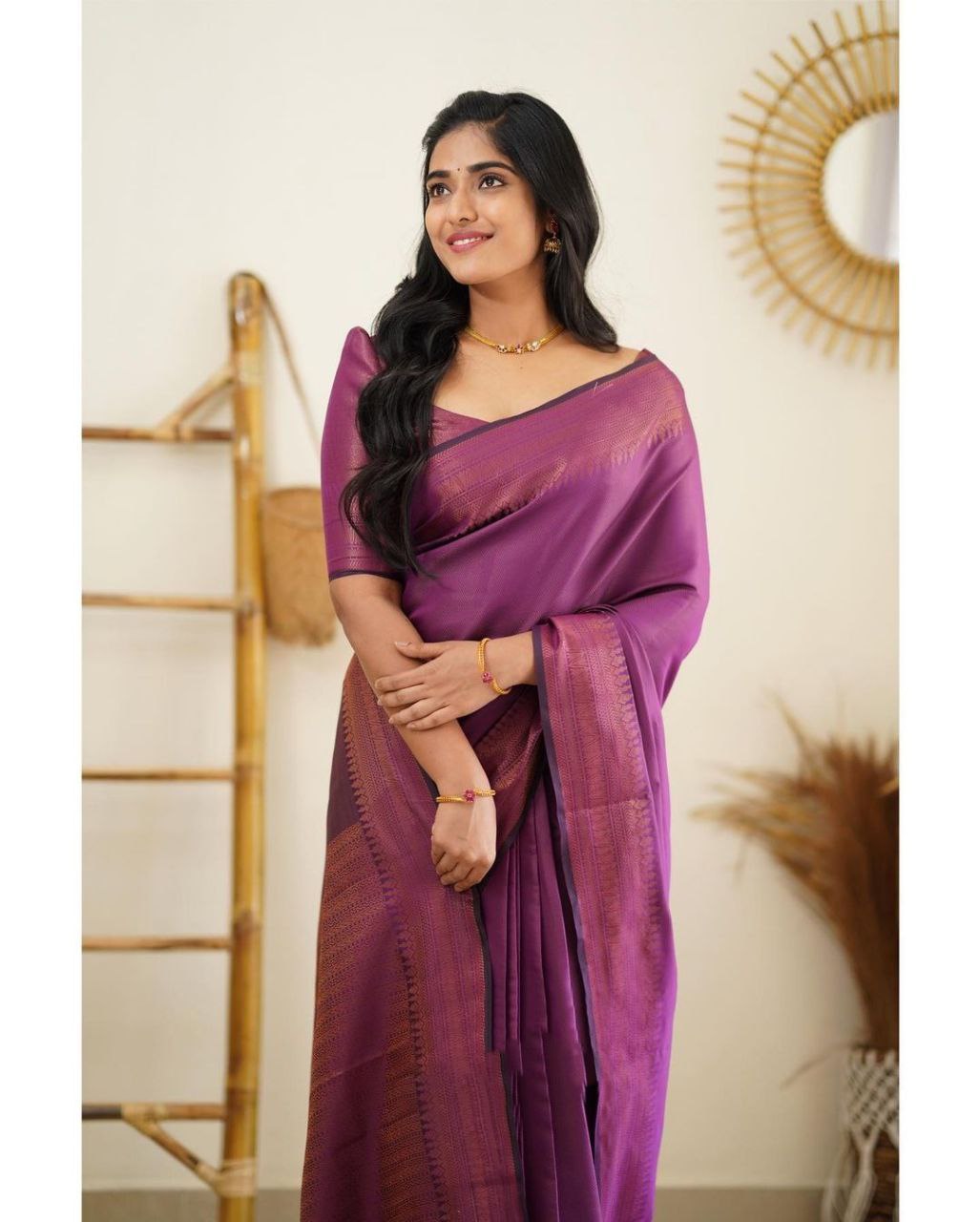 Party Wear Pattu Silk Magenta Saree With Blouse
