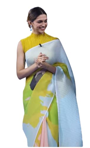 Pure Georgette Yellow and Green Saree for women with Unstitched Blouse