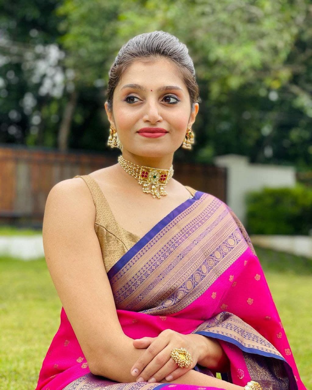 Pink Kanjivaram Saree with Matching Designer Blouse