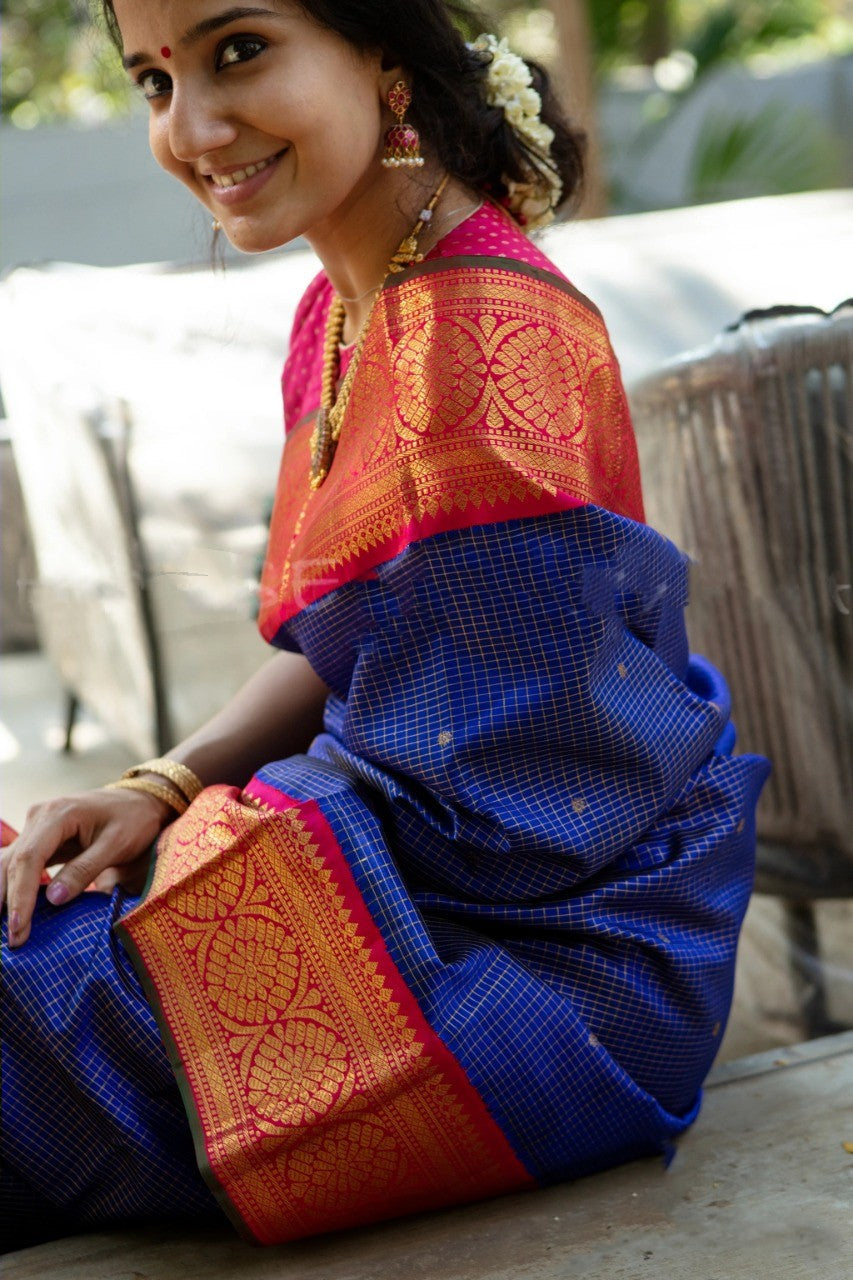 Blue Pure Silk Kanjeevaram Saree for Women fab New