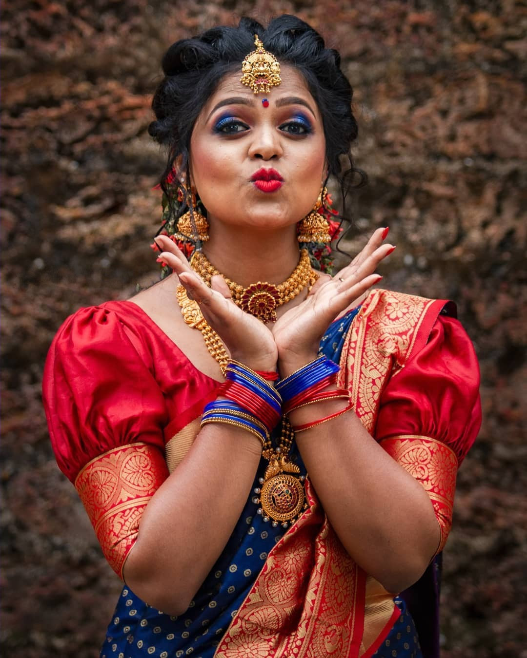 Bollywood Design Blue and Red Saree For Women