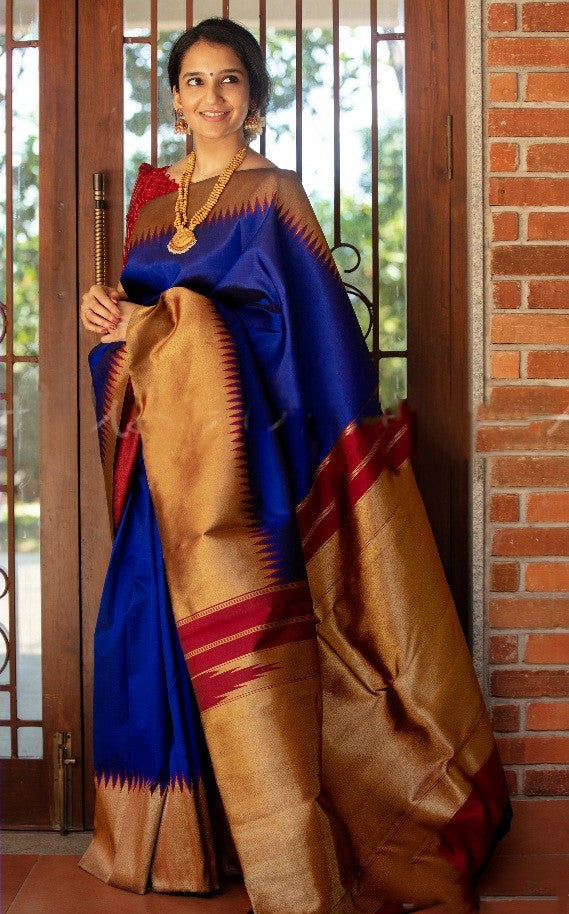 Dark and Orang Pure Silk Kanjivaram saree for wedding and party wear