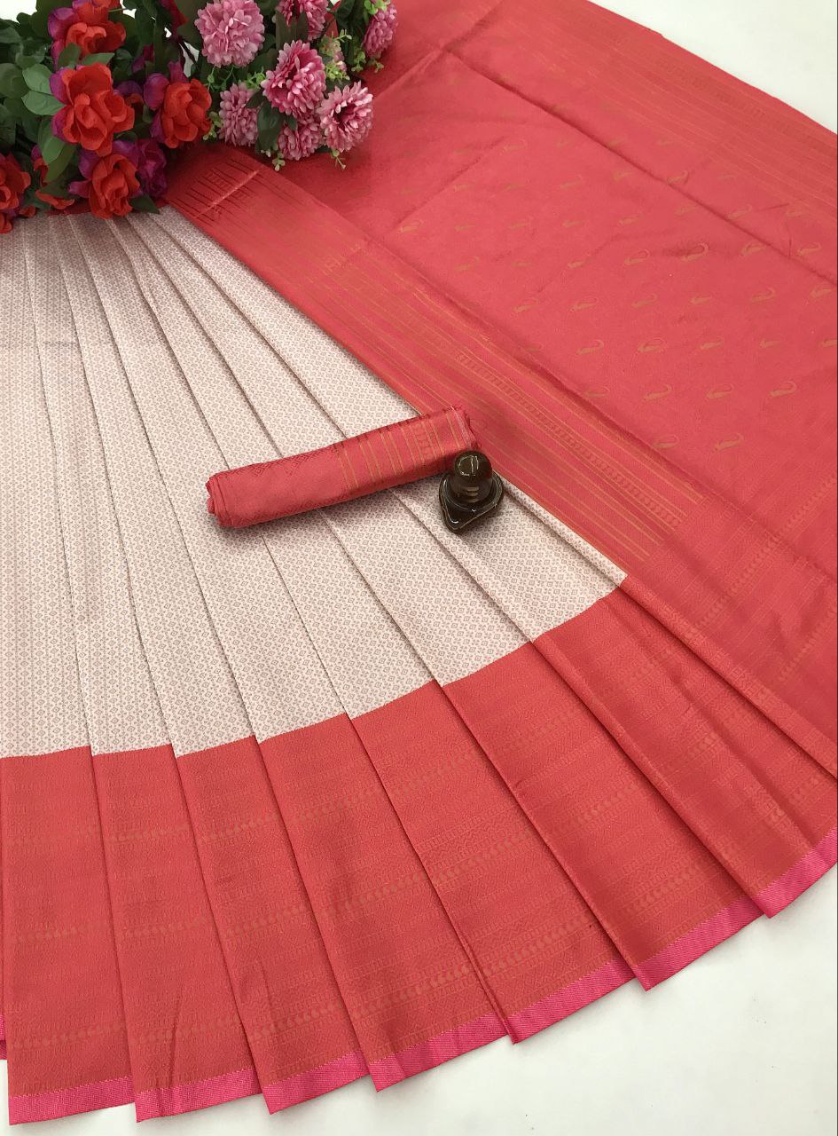 Pure Silk Kanjivarm Kanchipuram saree Cream Pink