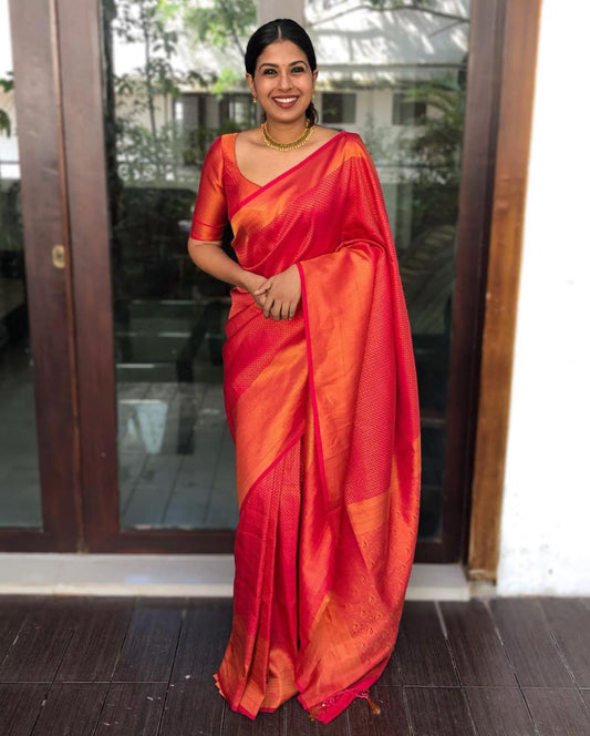 Pure Silk Kanjivarm Red Kanchipuram saree for women