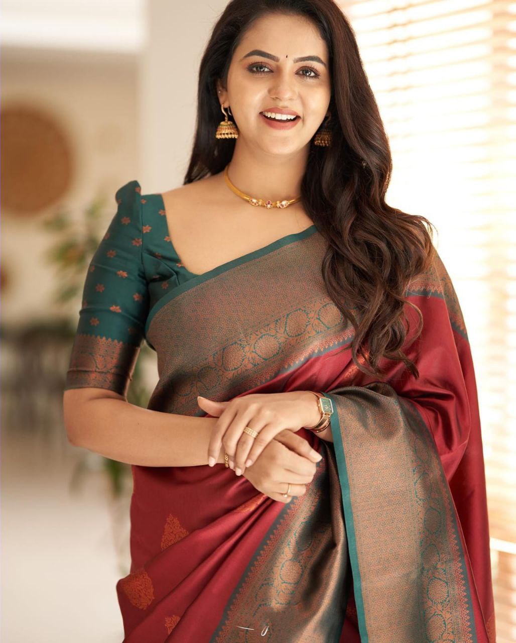 Kanchipuram green Partywear sari for women