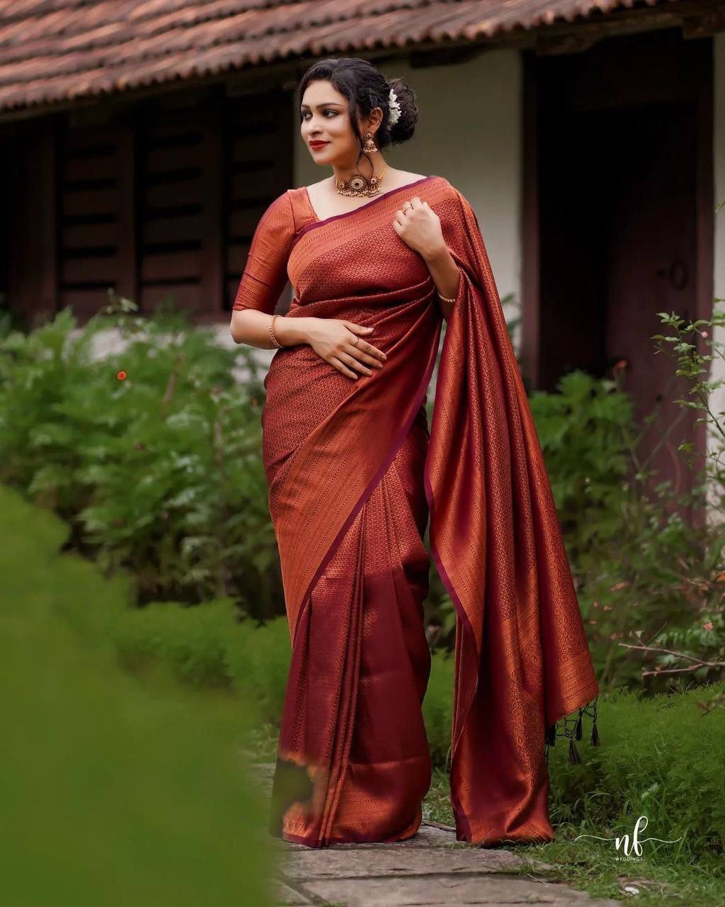 Pure Silk elegant Maroon saree For Women