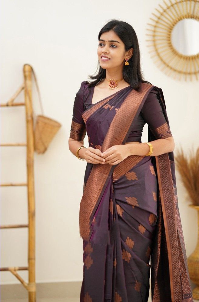 Vine color Pure Silk sari for women 