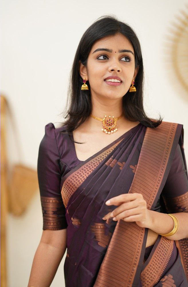 latest Kanjeevaram sari for women Vine color