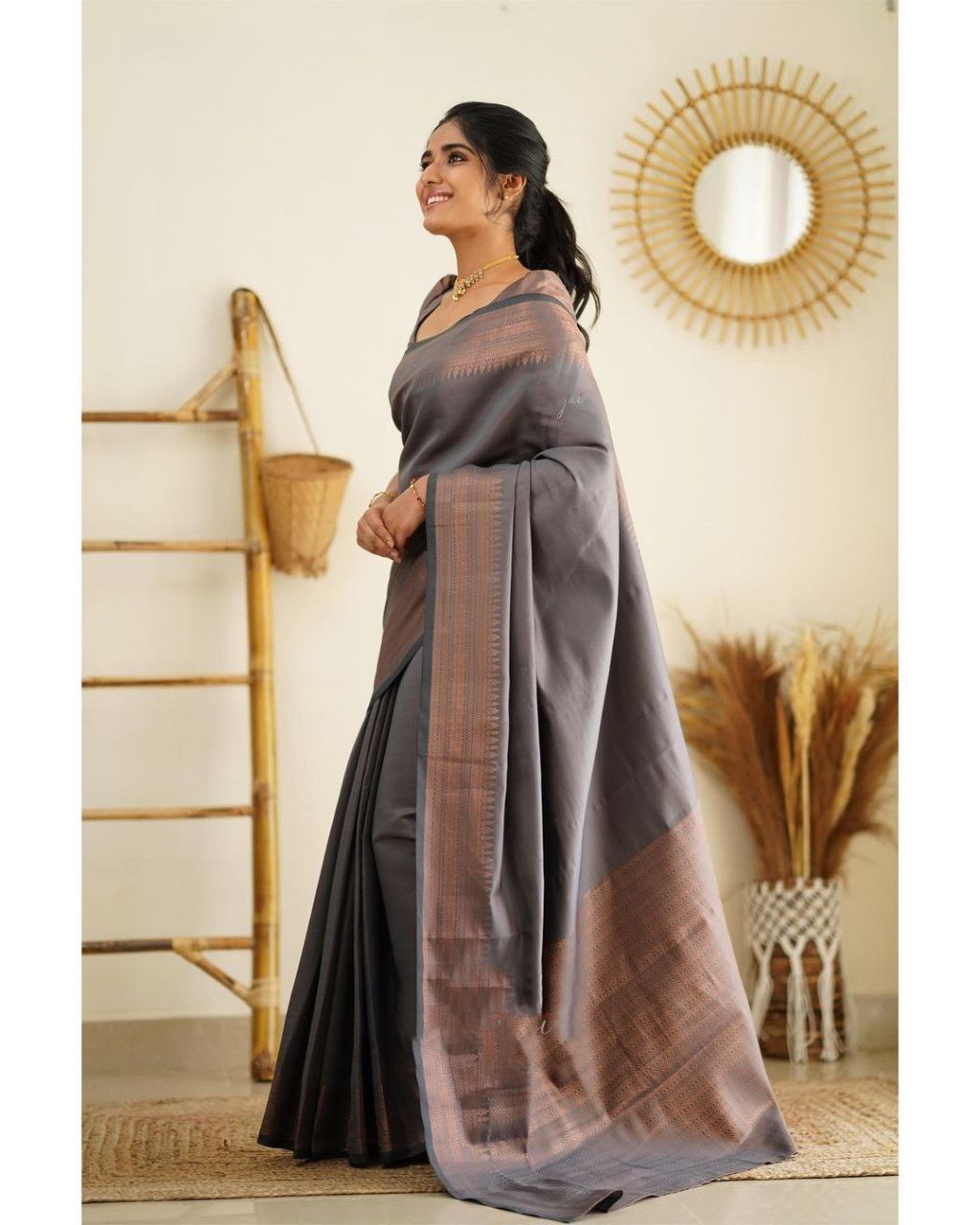 Pure Silk Grey sari for women
