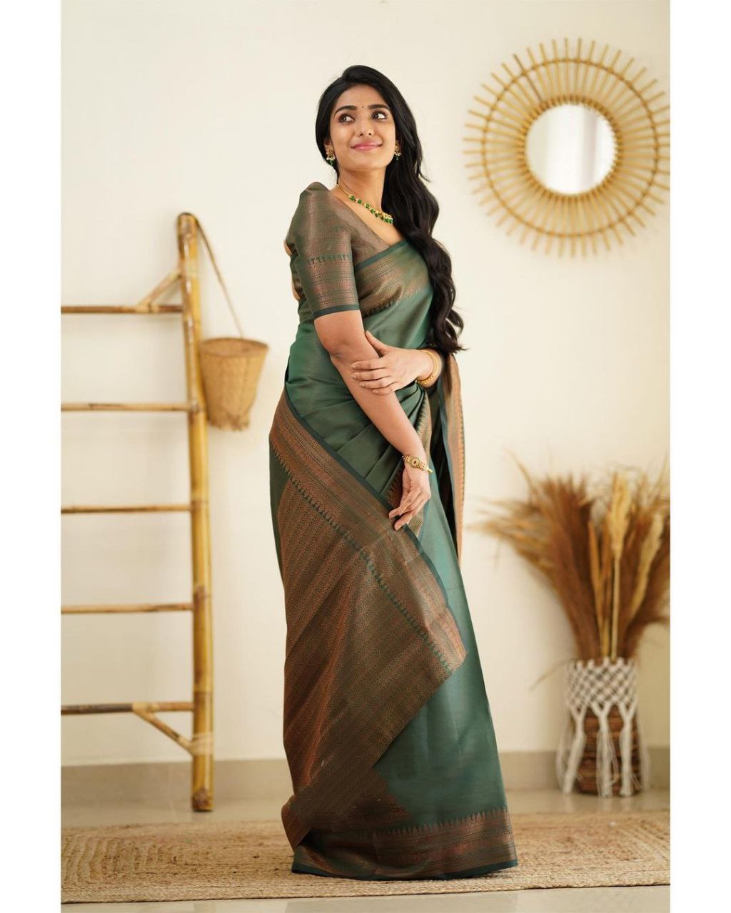 Pure Silk Kanjivarm Green saree for women